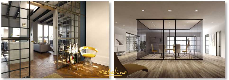 Перегородки для лофта из стекла и металла Перегородки для лофта из стекла и металла