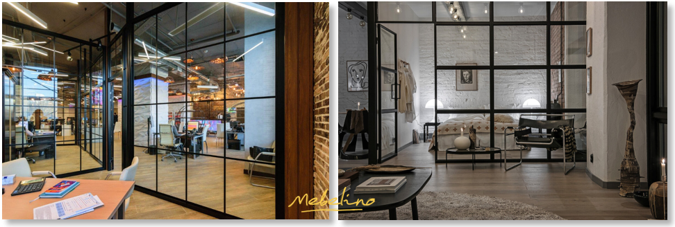 С распашной системой открывания перегородки в стиле лофт С распашной системой открывания перегородки в стиле лофт