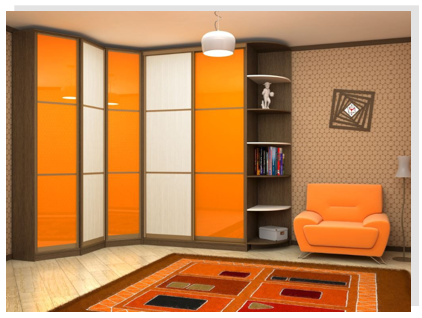 Оранжевый угловой шкаф-купе Оранжевый угловой шкаф-купе